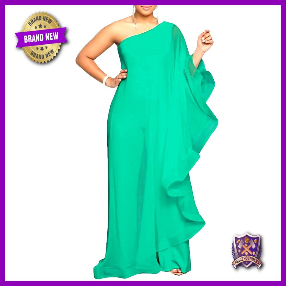 One Shoulder Ruffle Patchwork Wide Leg Jumpsuit E… - image 1